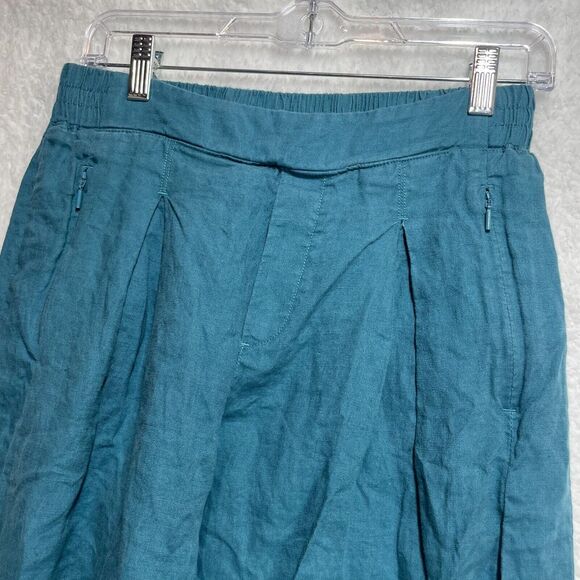 Athleta Playa Linen Wide Leg Crop Pants Elastic Waist BOREALIS Green Teal Size 6 - Picture 7 of 13